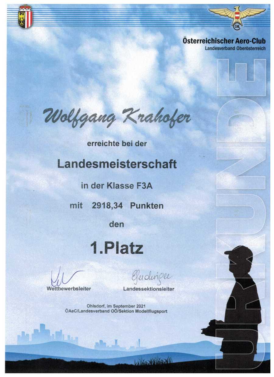 Urkunde Landesmeister 2021 Wolfgang Krahofer